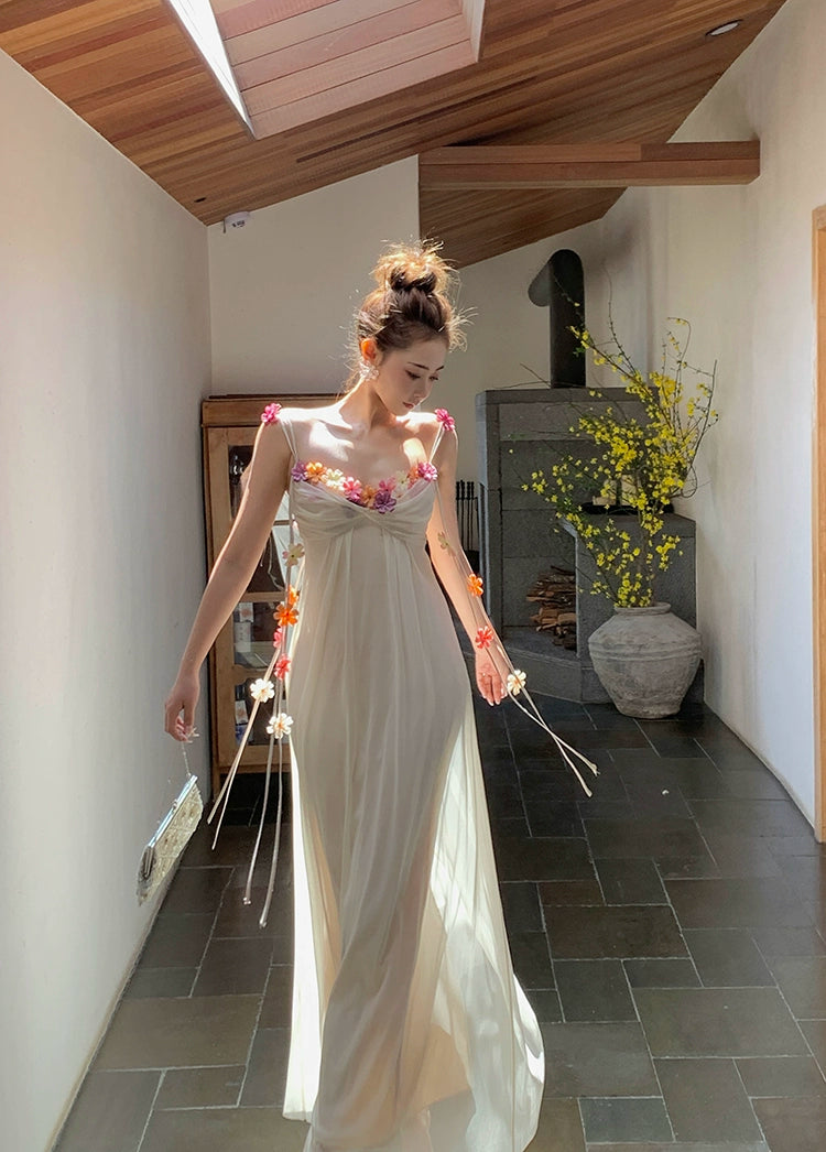 シャオリは霧の中の花、アセテートのスリップドレス、春と夏、ハイエンドの絶妙なリゾートの妖精の糸のスカートを見ました