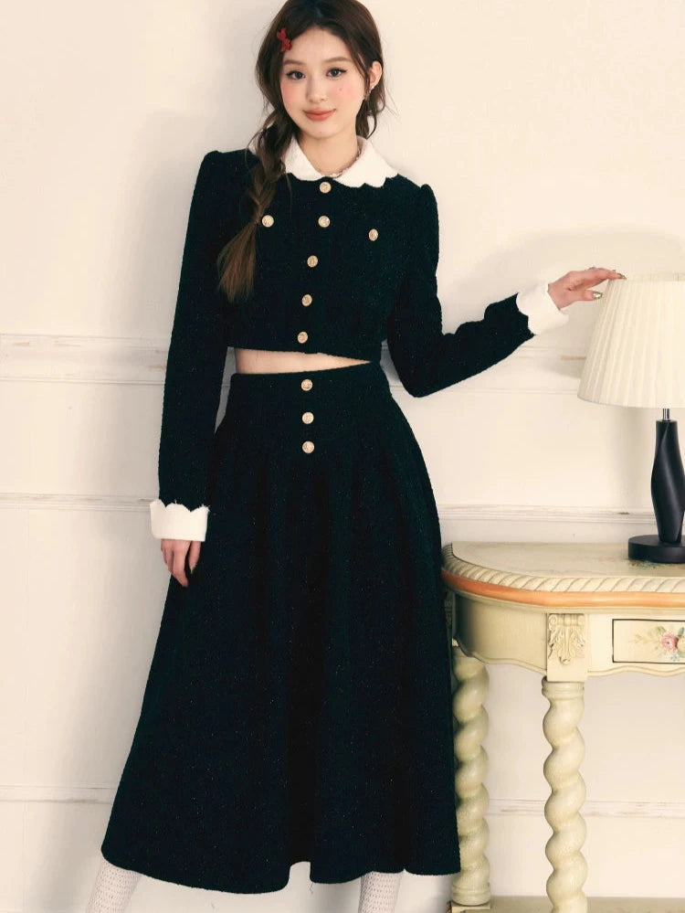 Small fragrance gold button long skirt