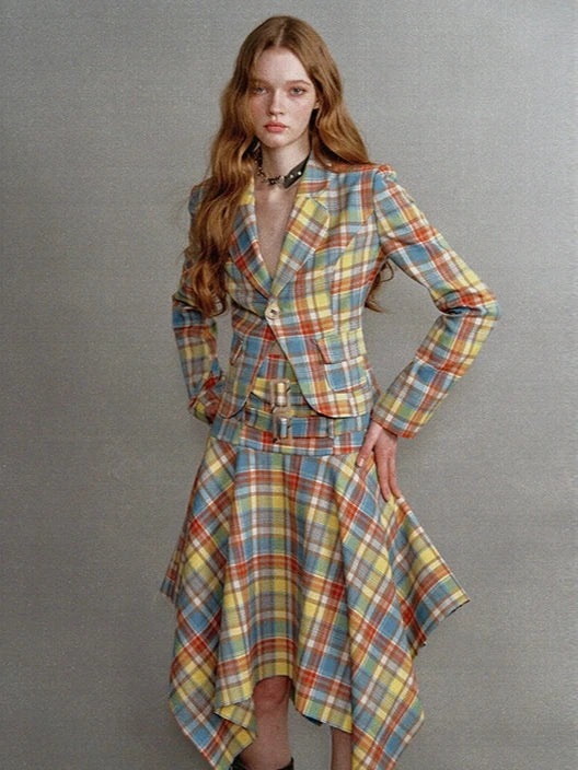 Vintage Yellow and Blue Check Blazer