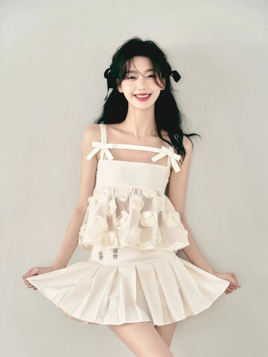 Metallic Butterfly Embellished Stitched Pinch Waist Pleated Dress