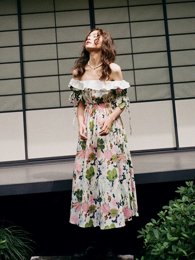 Colorful Forest Floral Cinch Waist Dress