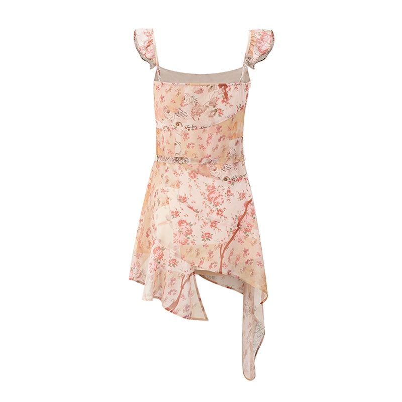 サンセットパーク「南陽フラワーブリゲード」花柄のスリップドレス不規則な夏と秋のスタイルのスカート