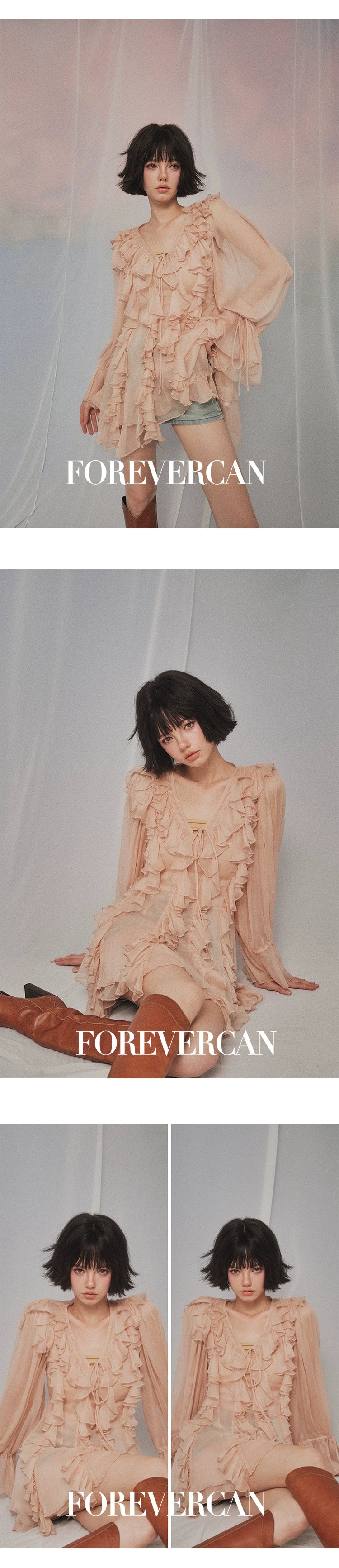 フォーエバーカンレディース2024新しい夏の島の回顧録モネガーデンスタイルVネックフリルトップドレスレディース