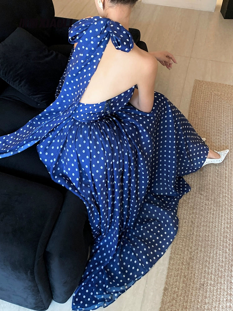 XiaoliコートダジュールサスペンダーVネックホルターネックドレス春夏新しいフランスのレトロリゾートドレス