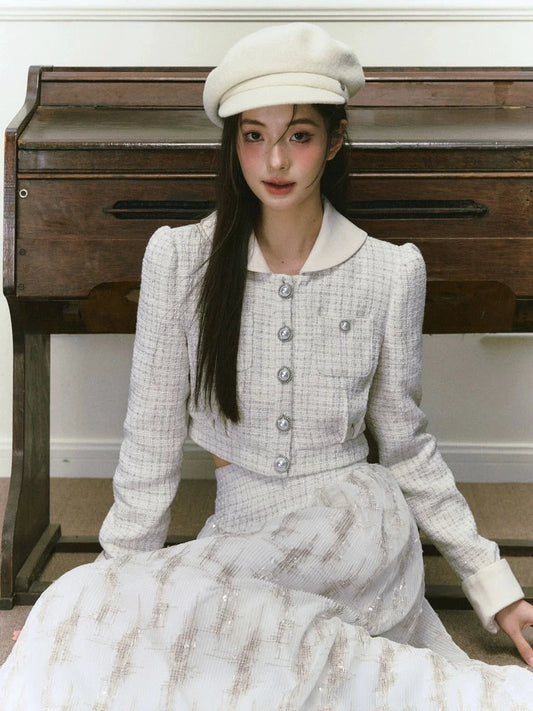 Silver Silk Sequined Small Fragrance Padded Jacket