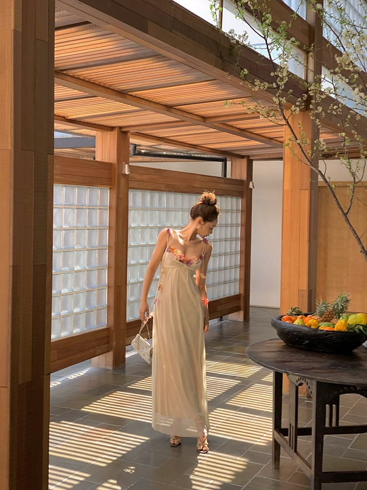 シャオリは霧の中の花、アセテートのスリップドレス、春と夏、ハイエンドの絶妙なリゾートの妖精の糸のスカートを見ました