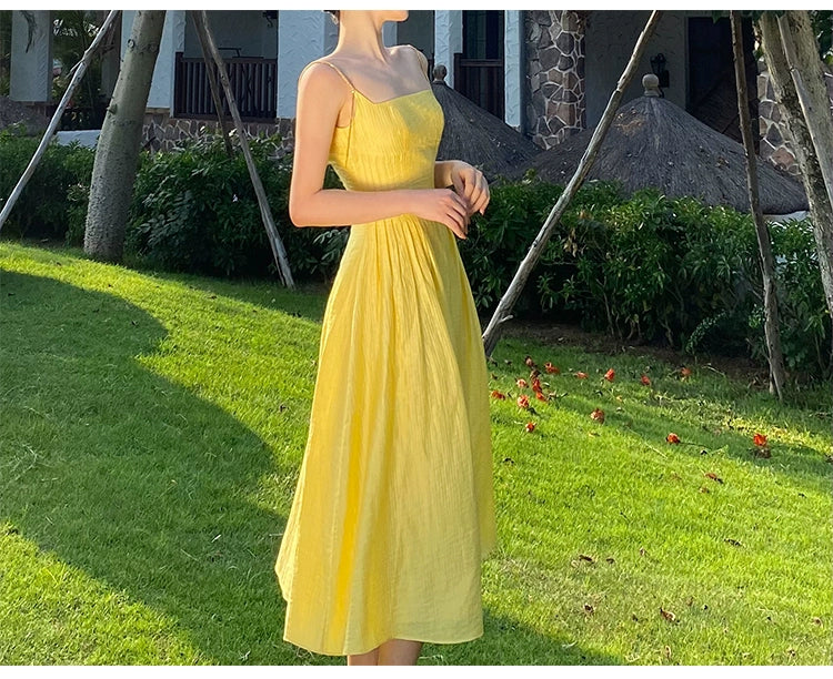 プリンセスリベル少し背中の開いたAラインのスリップドレス夏のドーパミンフランスのリゾートロングスカート