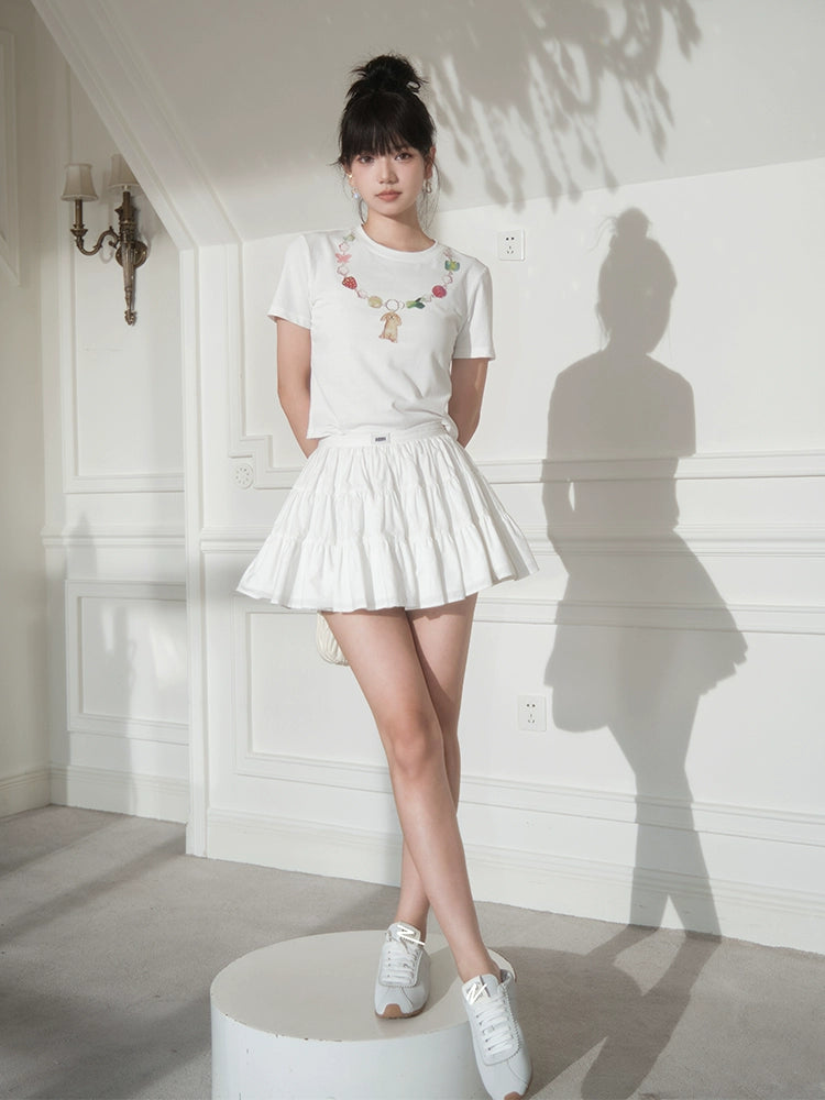 フォーエバーカン レディース サマー 2024 新作 「クリームホワイト」縦型カット ケーキスカート キュロット