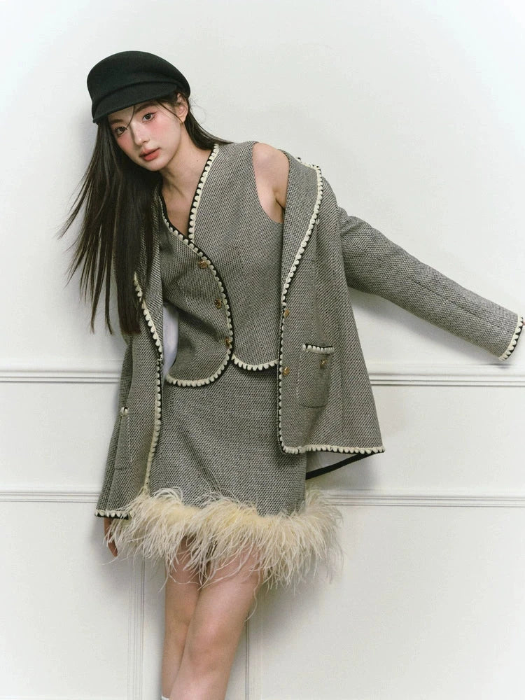 Shell Embroidered Tweed Winter Luxury Sleeveless Cutsew