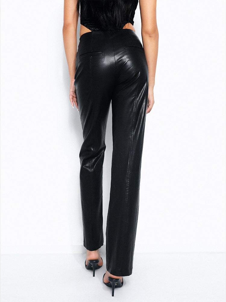 TR Sheホットライドダストブラック万能パンツストレートレッグベーシックハイエンドスキニーホットティーレザーパンツ