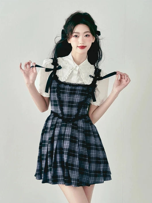 Vintage Plaid Lace Slip Dress