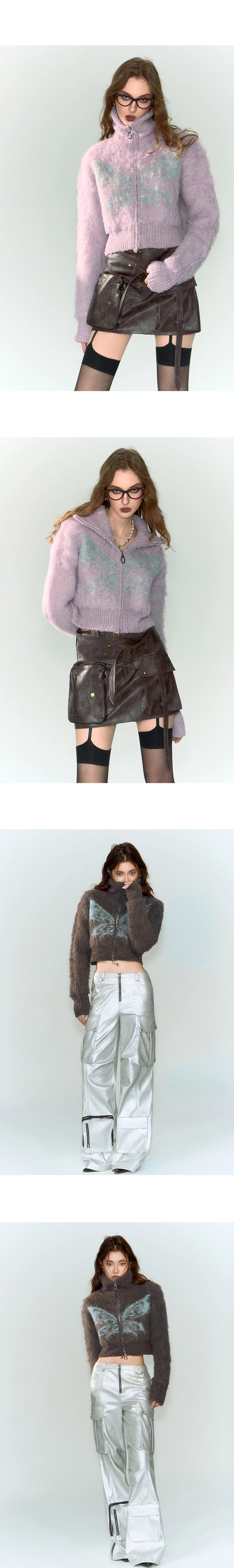 [スポット] OfAkiva「幻想を待ちながら」フープヤーンバタフライタートルネックニットショートコート冬季女性用