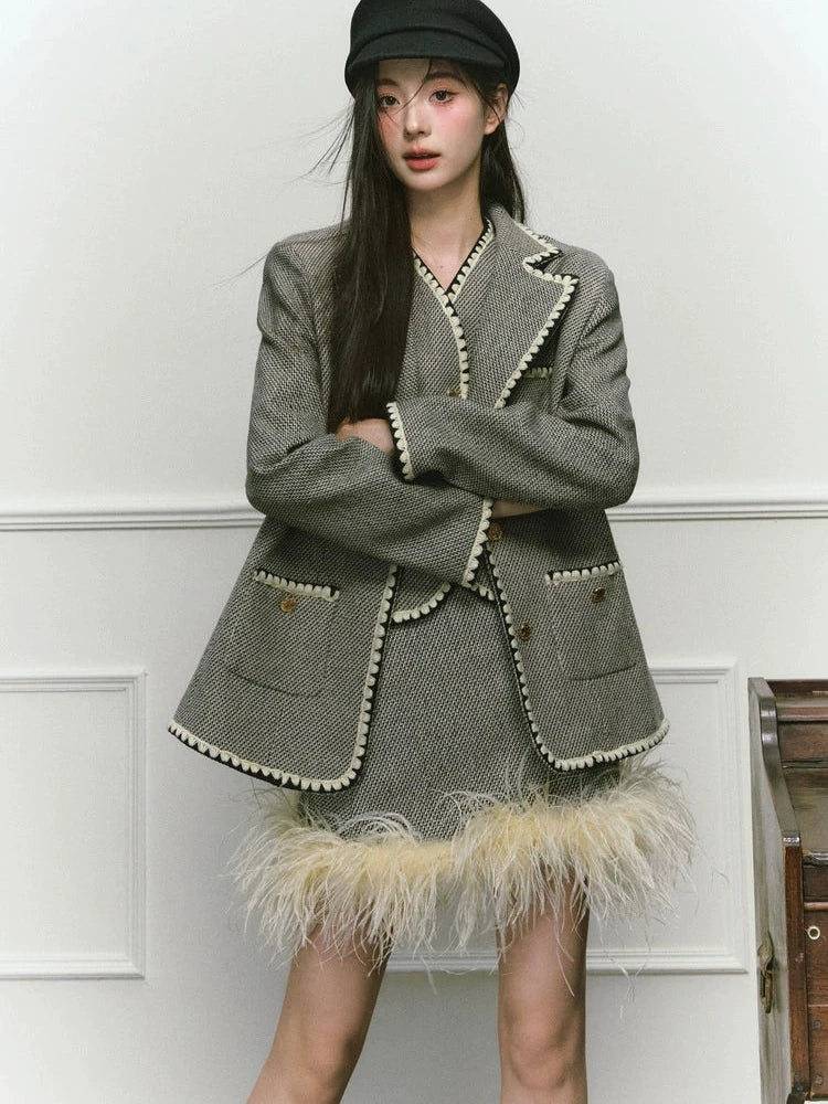 Shell Embroidery Tweed Winter Luxury Skirt