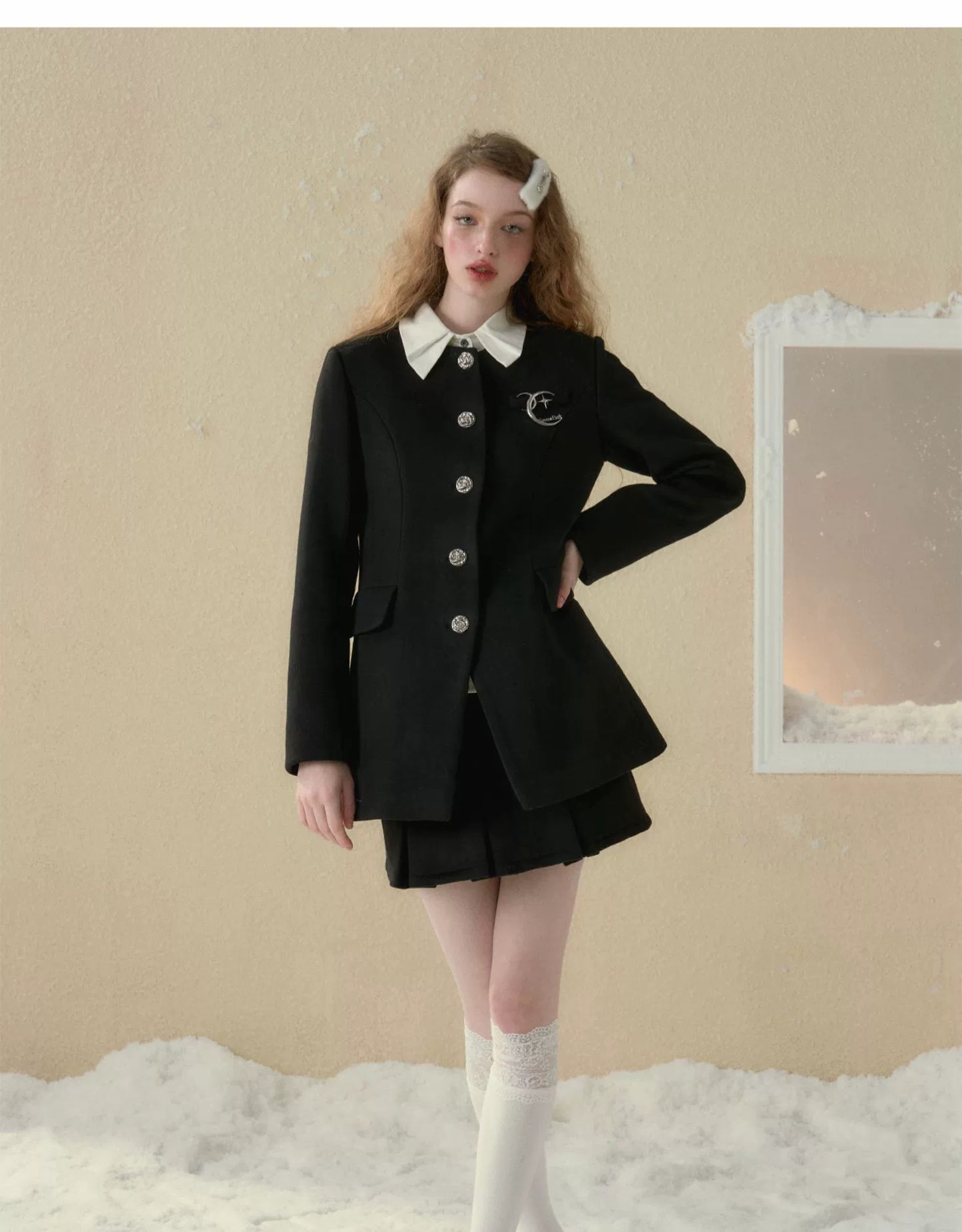 サンセットパークツイードAラインバーサタイルスカートチェックブラック2色