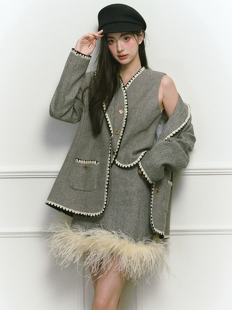 Shell Embroidered Tweed Winter Luxury Sleeveless Cutsew