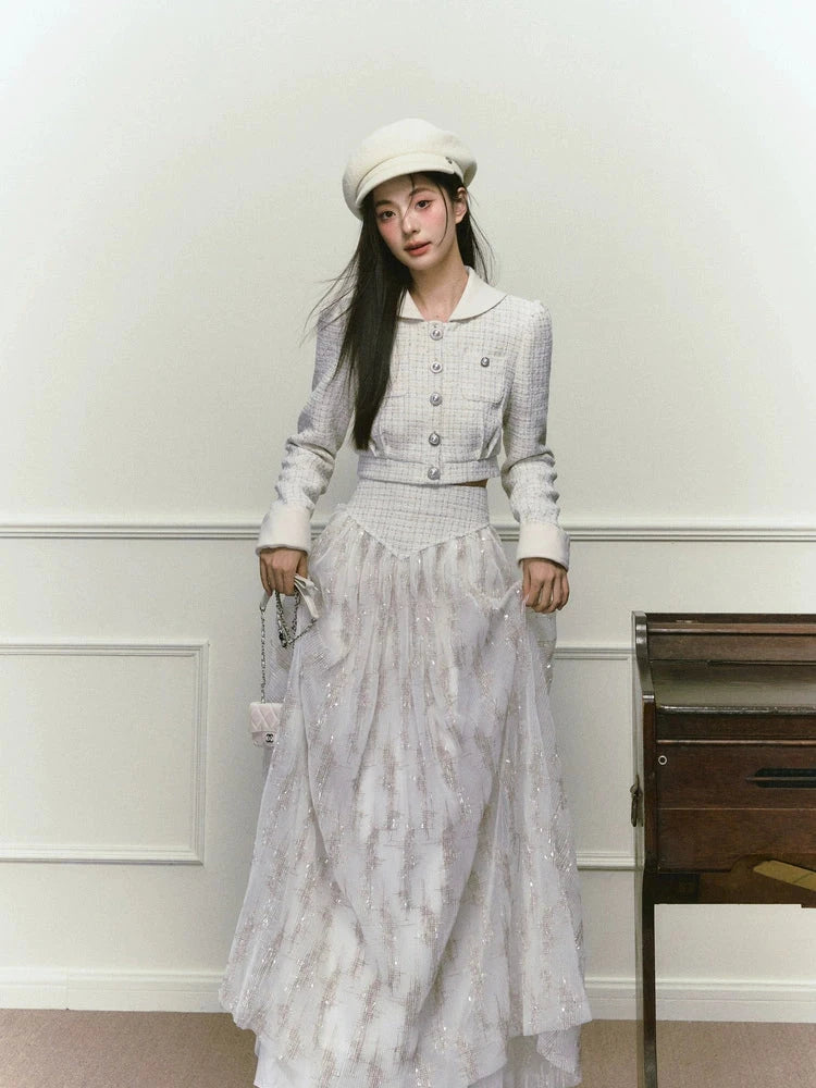 Silver Silk Sequined Small Fragrance Padded Jacket