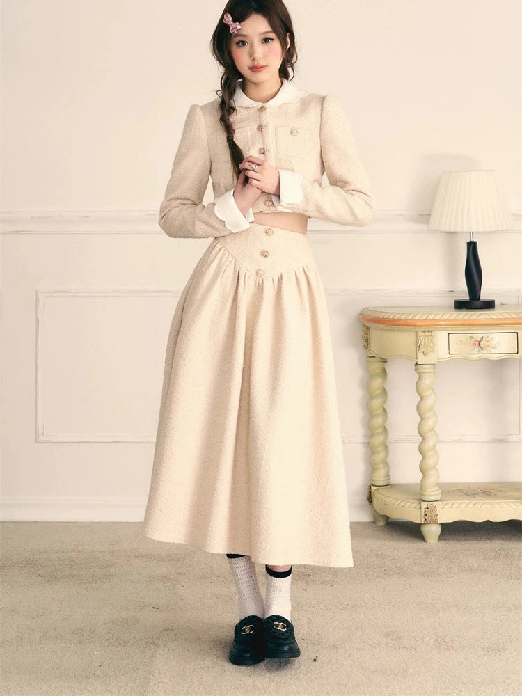 Small fragrance gold button long skirt