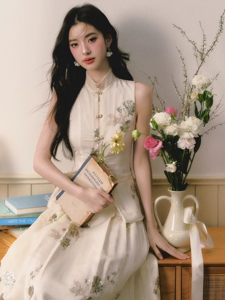 Sequined Embroidered Chinese Stand Collar Tops