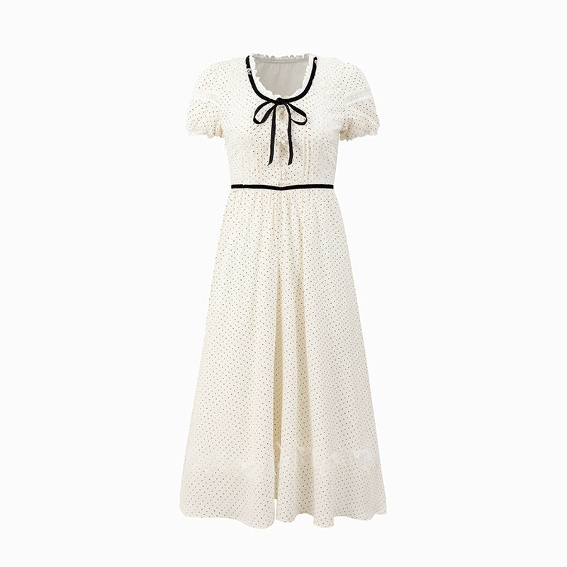 サンセットパーク「ハイジの休日」パフスリーブスカート夏と秋のフランスの水玉模様のドレス
