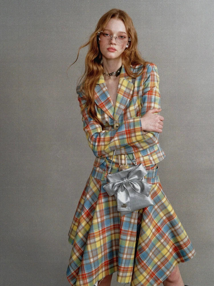 Vintage Yellow and Blue Check Blazer