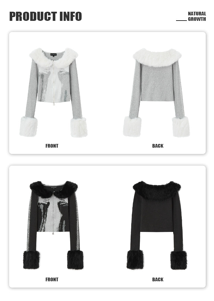 [スポット] OfAkivaは、人間のジャカードニットウェア女性の冬の毛皮の襟ボレロを「開発し、再形成」します