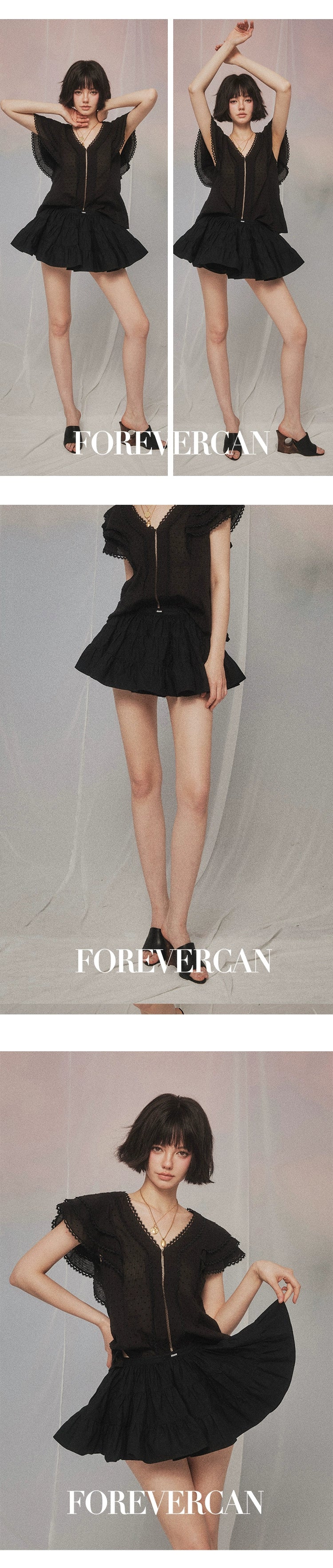 フォーエバーカンレディースサマー2024ニューブラックチャオケルリデザインセンス多用途ふわふわケーキスカート