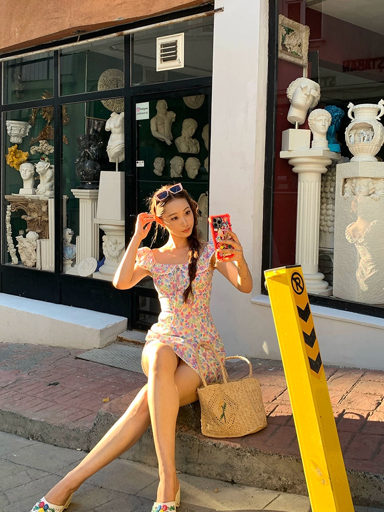 シャオリノースリーブAライン花柄ドレス2024新しい夏のドーパミン小さな男超格好良い人形ドレス