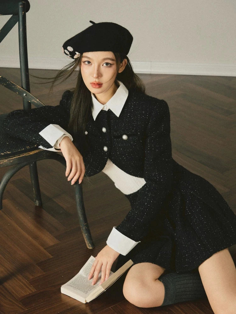 Tweed Small Fragrance Suit Pearl Buckle Short Skirt