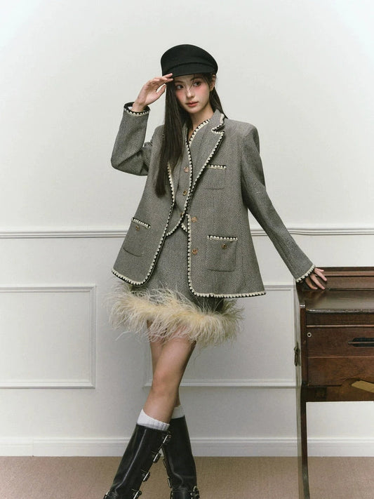 Shell Embroidered Tweed Winter Luxury Jacket