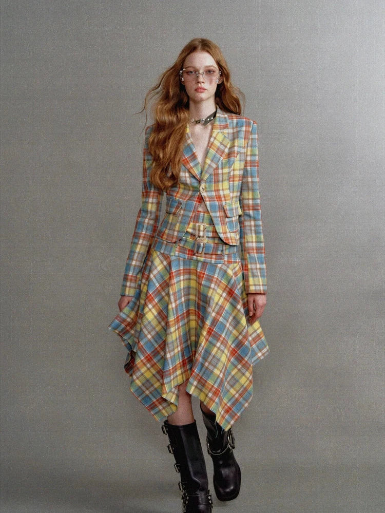 Vintage Yellow and Blue Check Blazer