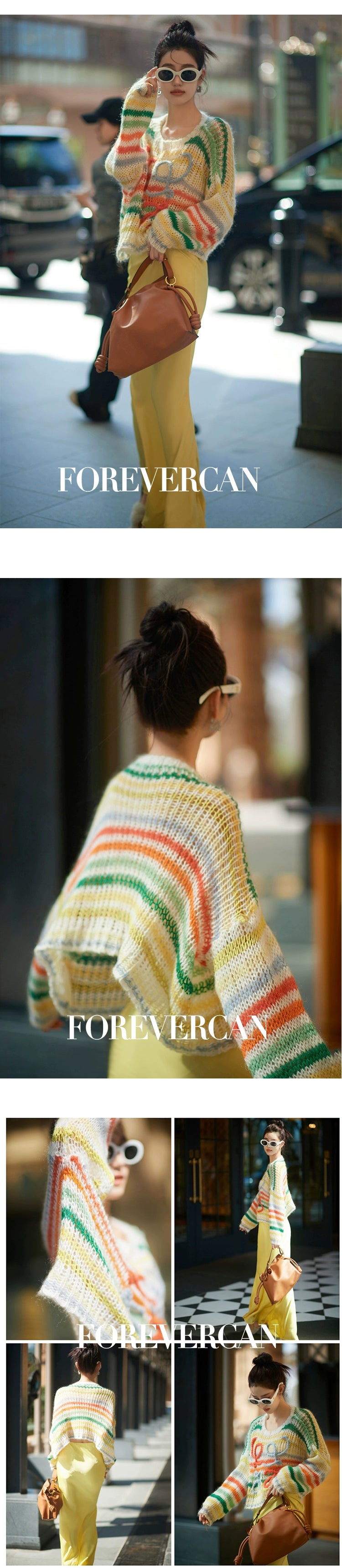 フォーエバーカンレディース春新しいレインボーパレットトップ気質有名人スタイル手作り多用途ニットウェア