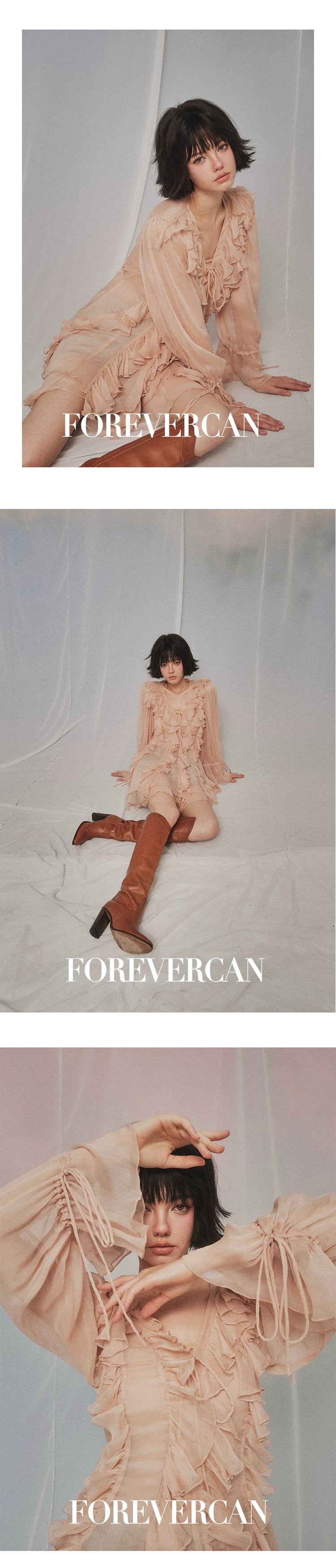 フォーエバーカンレディース2024新しい夏の島の回顧録モネガーデンスタイルVネックフリルトップドレスレディース