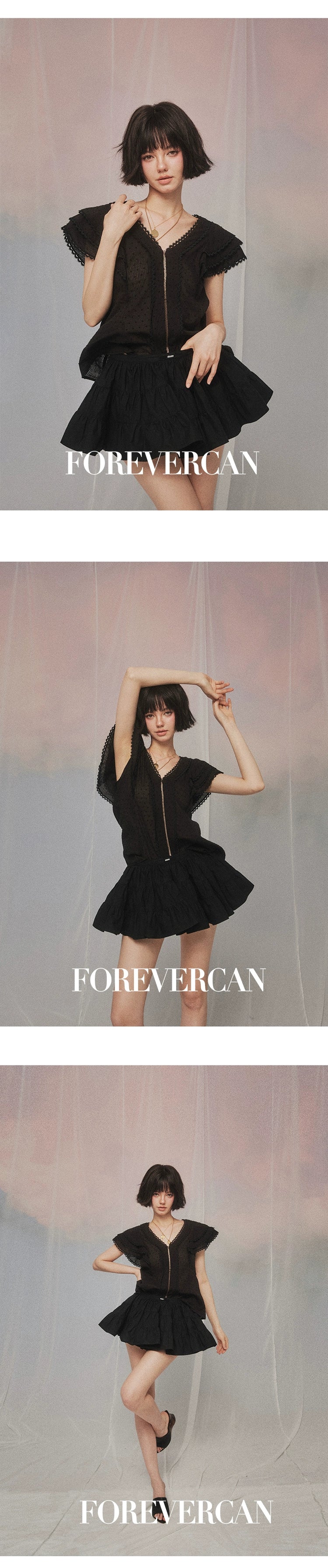 フォーエバーカンレディースサマー2024ニューブラックチャオケルリデザインセンス多用途ふわふわケーキスカート