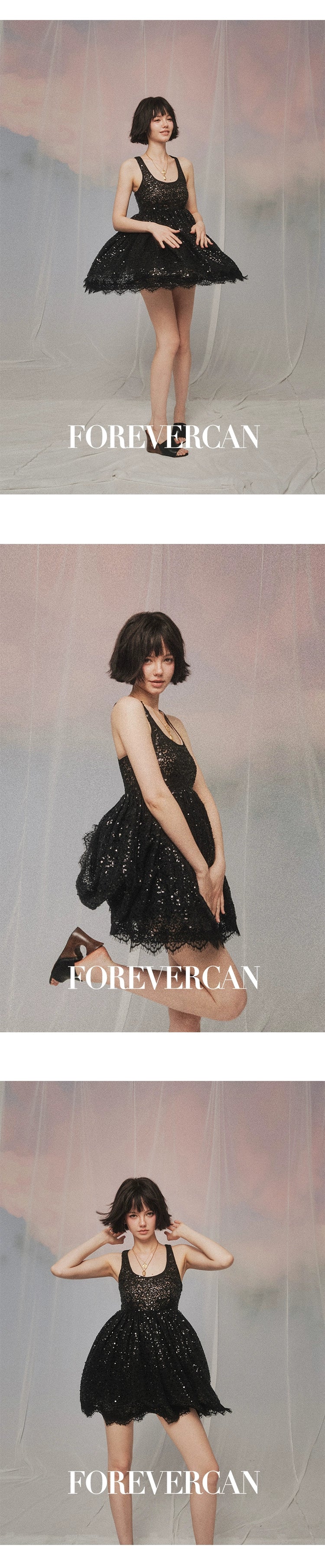 フォーエバーカン レディース 2024 新しいバチカンの大ヒット ショー、レース サスペンダー パフ ドレス付き