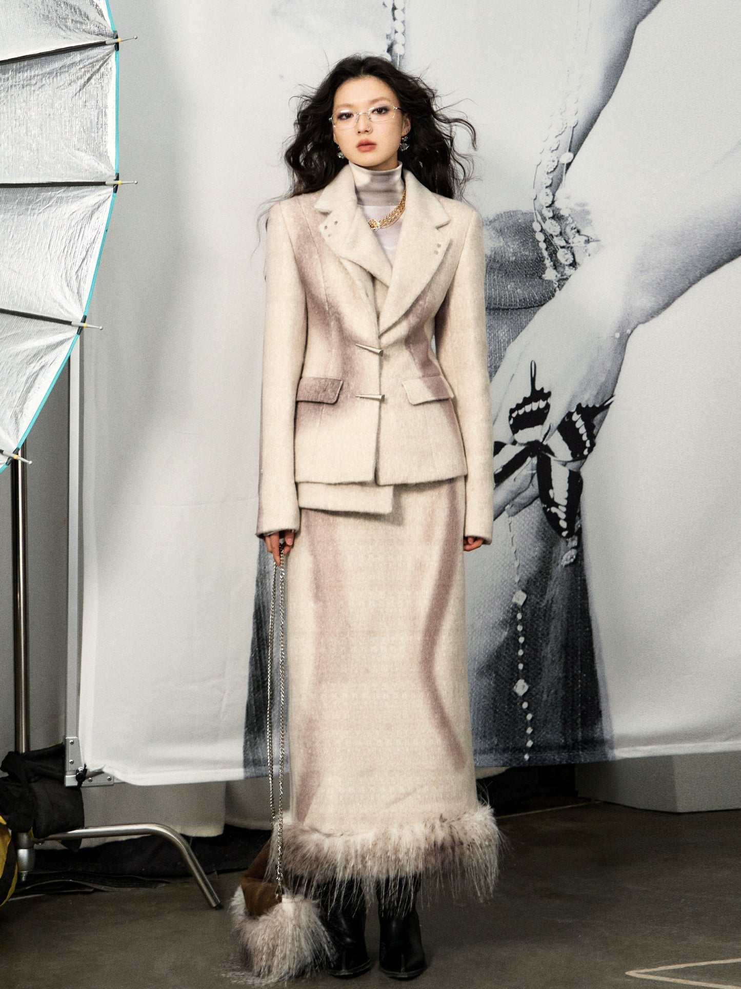 [スポット] OfAkiva「スタイリングセレブリティ」プリントウールファッションスーツ、レディースウィンタースーツスカートセット