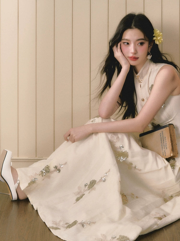 Sequined Embroidered Chinese Stand Collar Tops