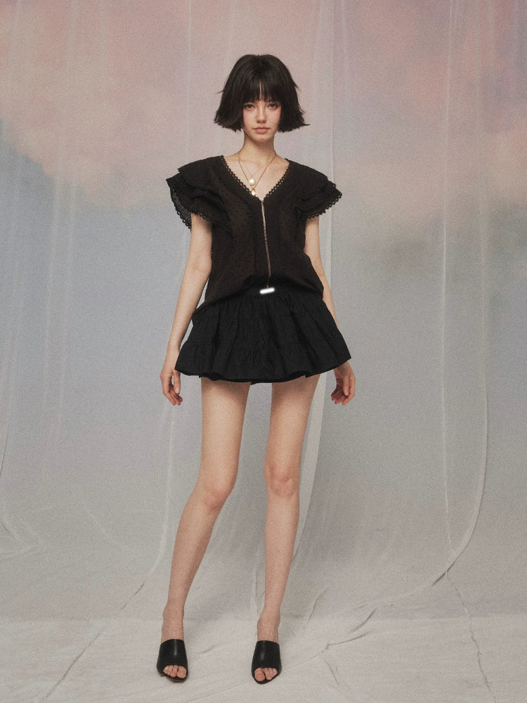 フォーエバーカンレディースサマー2024ニューブラックチャオケルリデザインセンス多用途ふわふわケーキスカート