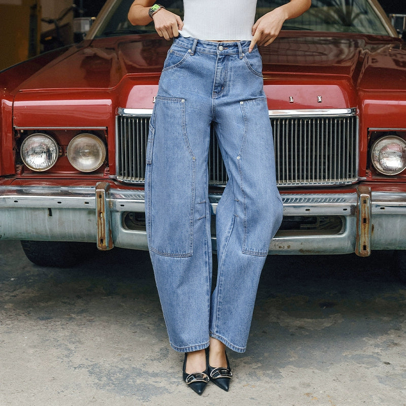 TR彼女のホットマチェーテパンツウォッシュドブルーデニムパンツワイドレッグカジュアルスポーツカットラスパンツ