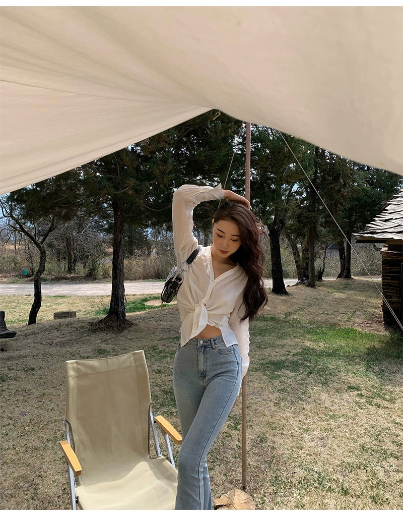 Xiaoli chopsticks essence 2.0 light color、ハイウエスト、ストレート、slightly フレアジーンズ、スプリングドレス、スリム、スキニーパンツ