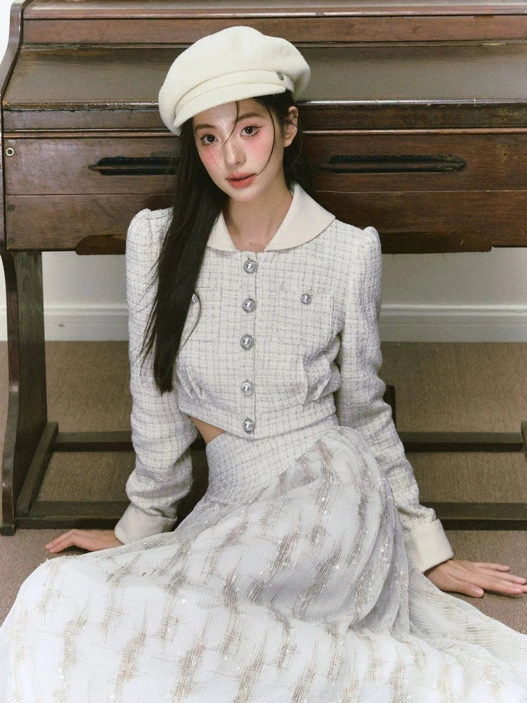 Silver Silk Sequined Small Fragrance Padded Jacket