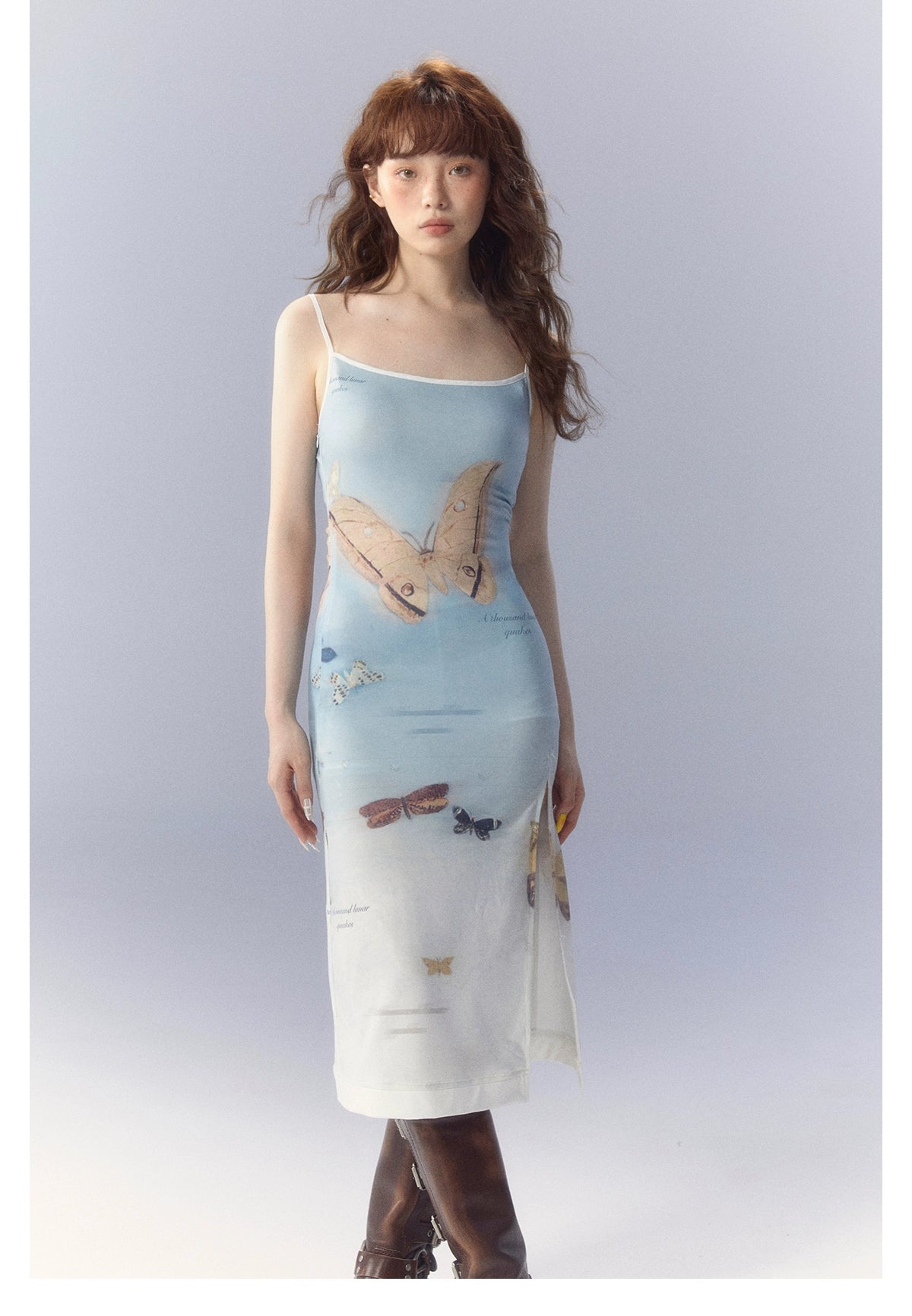 [スポット] サンセットパークサンセットパークオリジナルグラデーションバタフライプリントニットスリップワンピースドレス