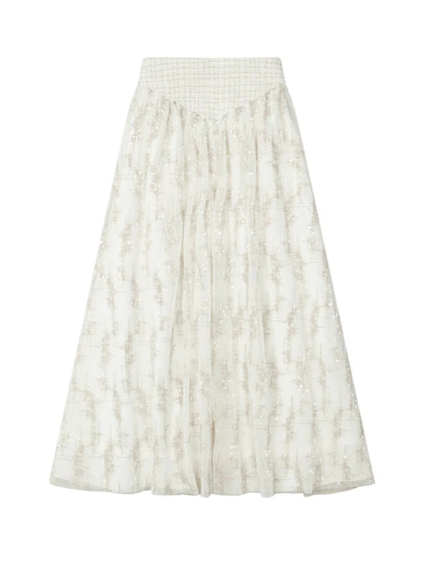 Silver Silk Sequined Small Fragrance Long Skirt