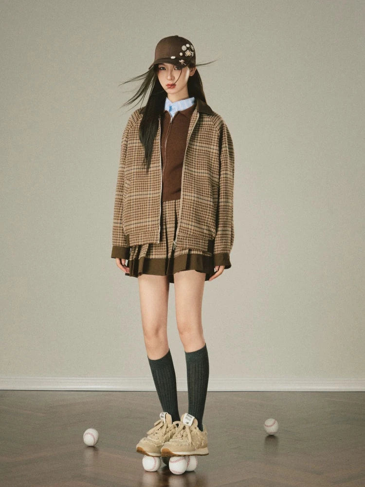 Vintage Check Panel Loose Casual Jacket