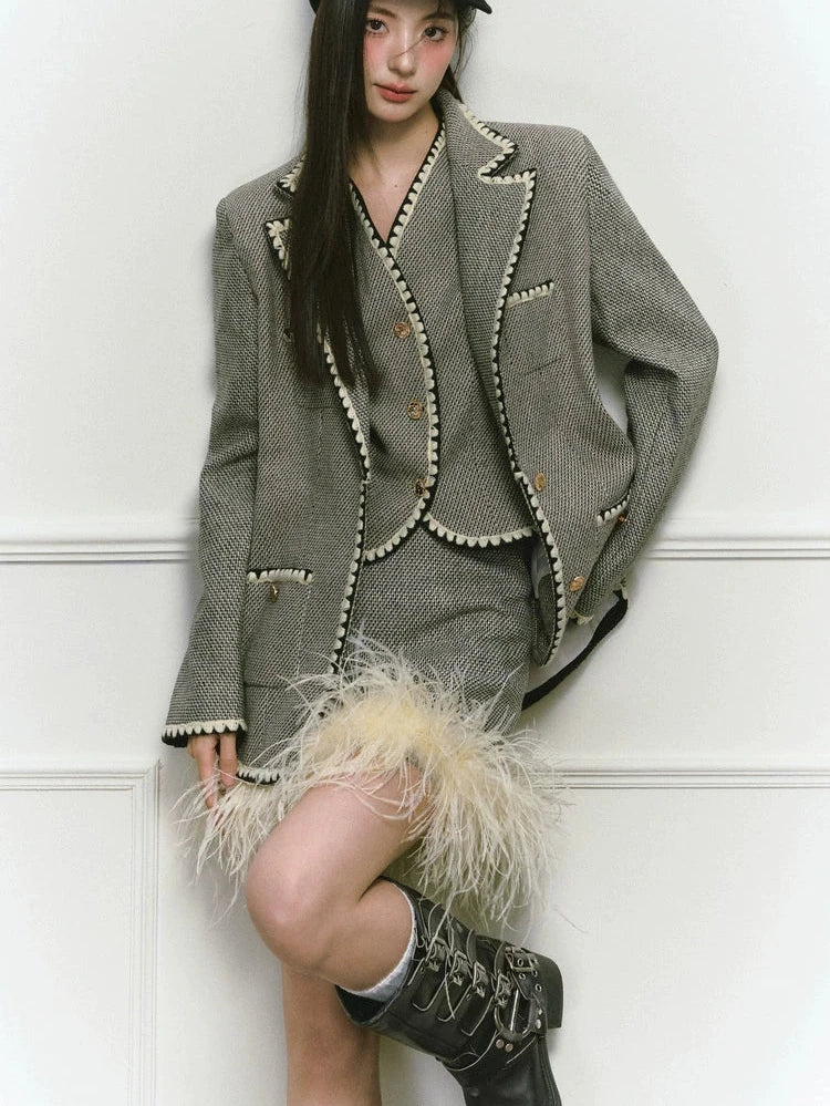 Shell Embroidery Tweed Winter Luxury Skirt