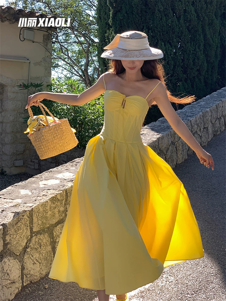 プリンセスリベル2.0サスペンダードレス女性の夏のお茶の休憩フランスの気質ウエスト締め細いAラインスカート