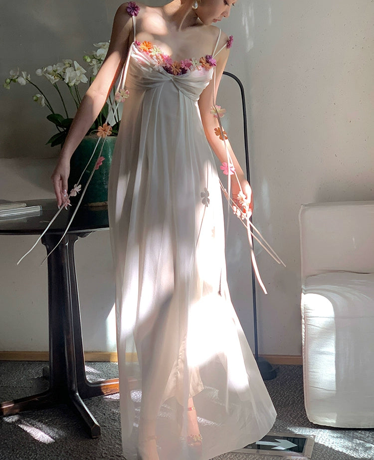 シャオリは霧の中の花、アセテートのスリップドレス、春と夏、ハイエンドの絶妙なリゾートの妖精の糸のスカートを見ました